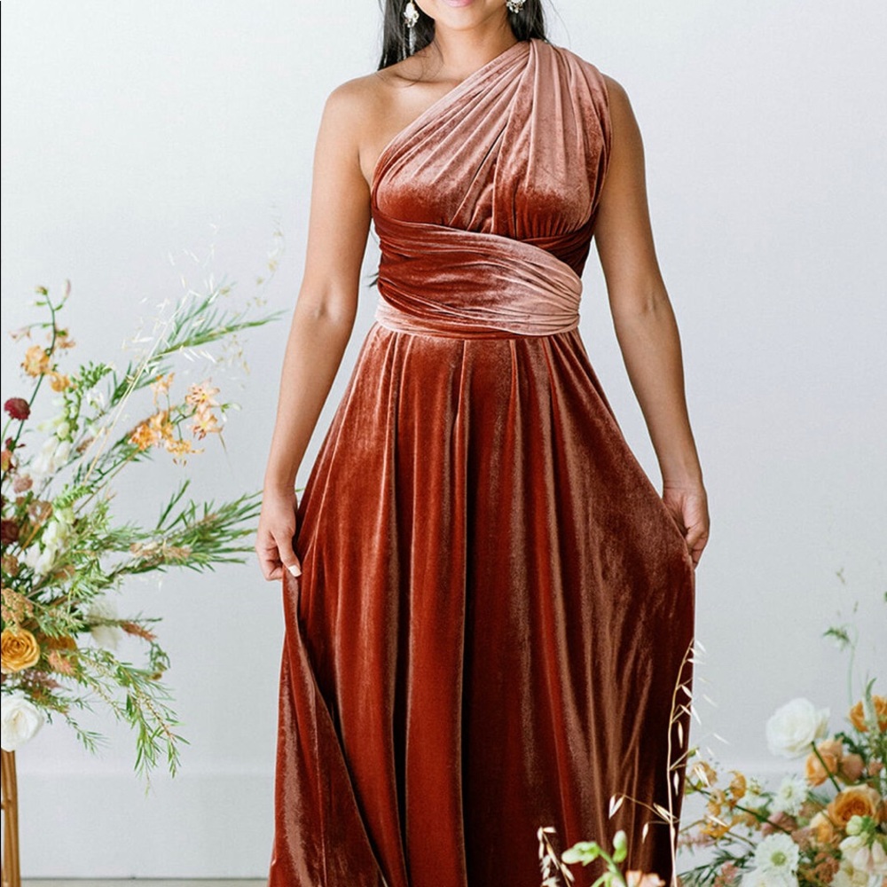 COPY - Revelry Micah Convertible Velvet Dress in Terracotta